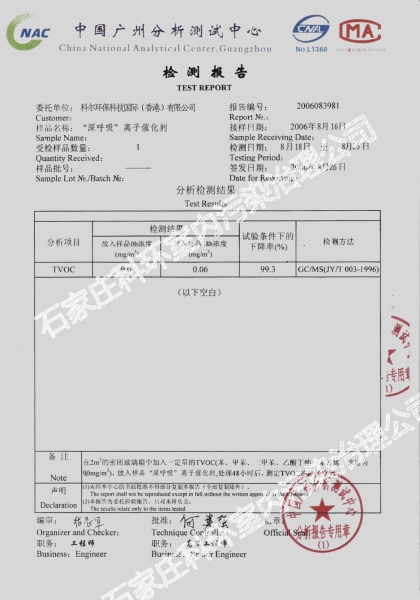 离子催化组合检测报告